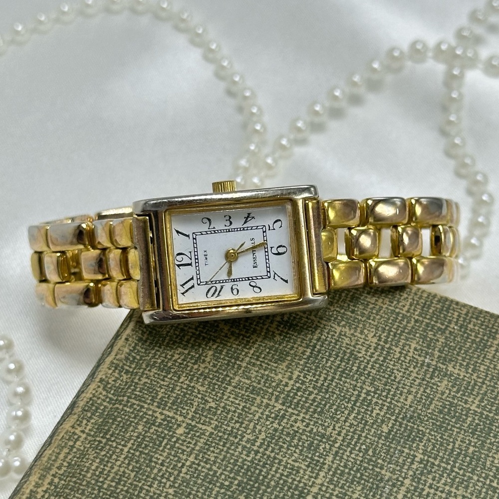 Classic Rectangular Dial Gold Timex Watch - image 1